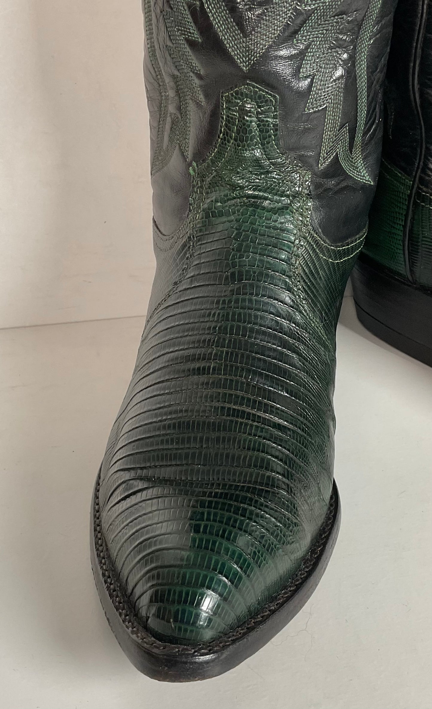 Tony Lama Emerald Green Teju Lizard Cowboy Boots Men’s 8 EE | Women’s 9 USA Made