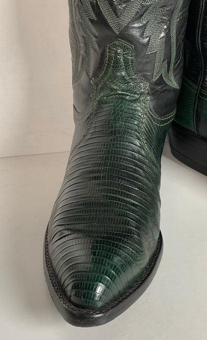 Tony Lama Emerald Green Teju Lizard Cowboy Boots Men’s 8 EE | Women’s 9 USA Made