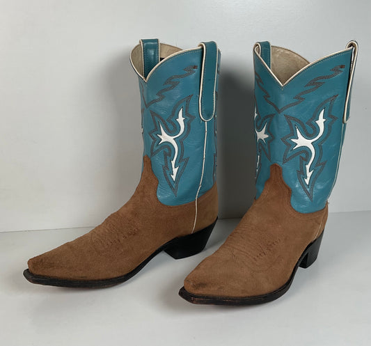 Dan Post Rough Out Suede Cowgirl Boots | Pee Wee | Tooled Inlays | Women’s 8 M
