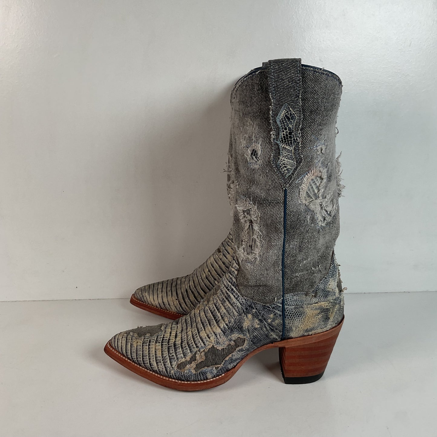 Dan Post Buckshot Lizard Cowgirl Boots 7.5 M Halloween Denim