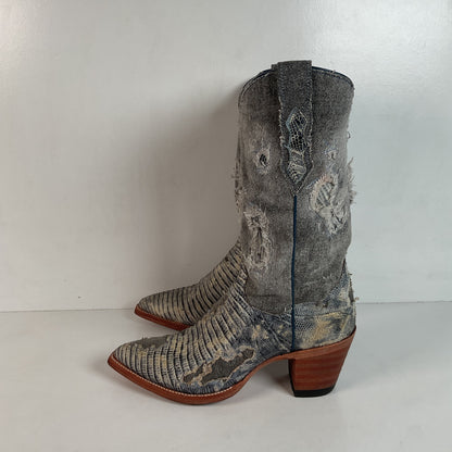 Dan Post Buckshot Lizard Cowgirl Boots 7.5 M Halloween Denim