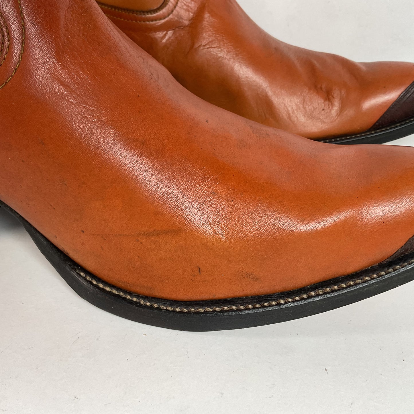 1960s Cowtown Handmade Cowboy Boots 13 D Pumpkin Orange Lizard Wingtip