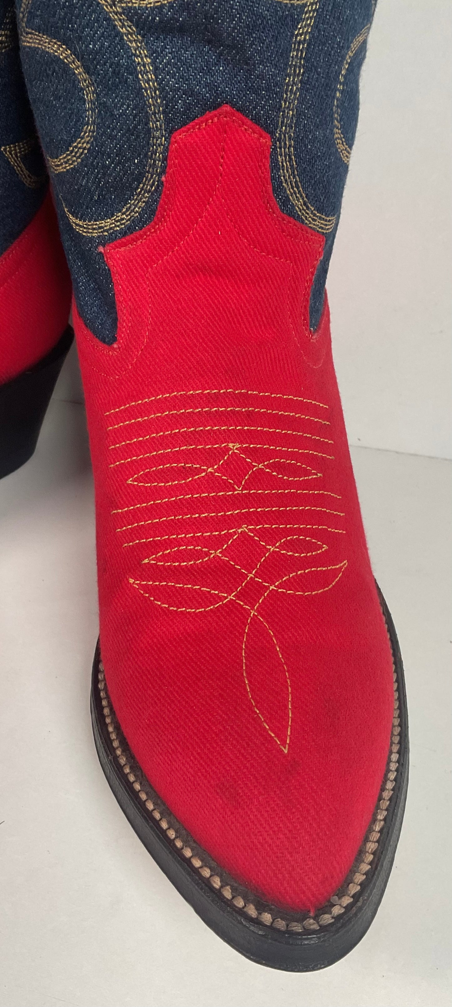 Vintage Red Denim Cowgirl Boots 6.5 B Custom Made