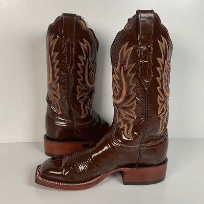 Lucchese 2000 Patent Leather Cowgirl Boots | Square Toe | Brown | USA Made | 6.5 C