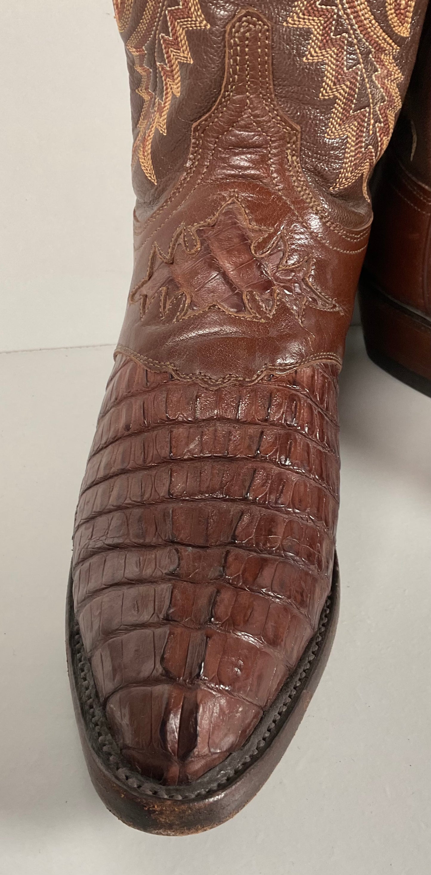 Lucchese 1883 Caiman Crocodile Cowgirl Boots 7 B Tooled Inlay Exotic