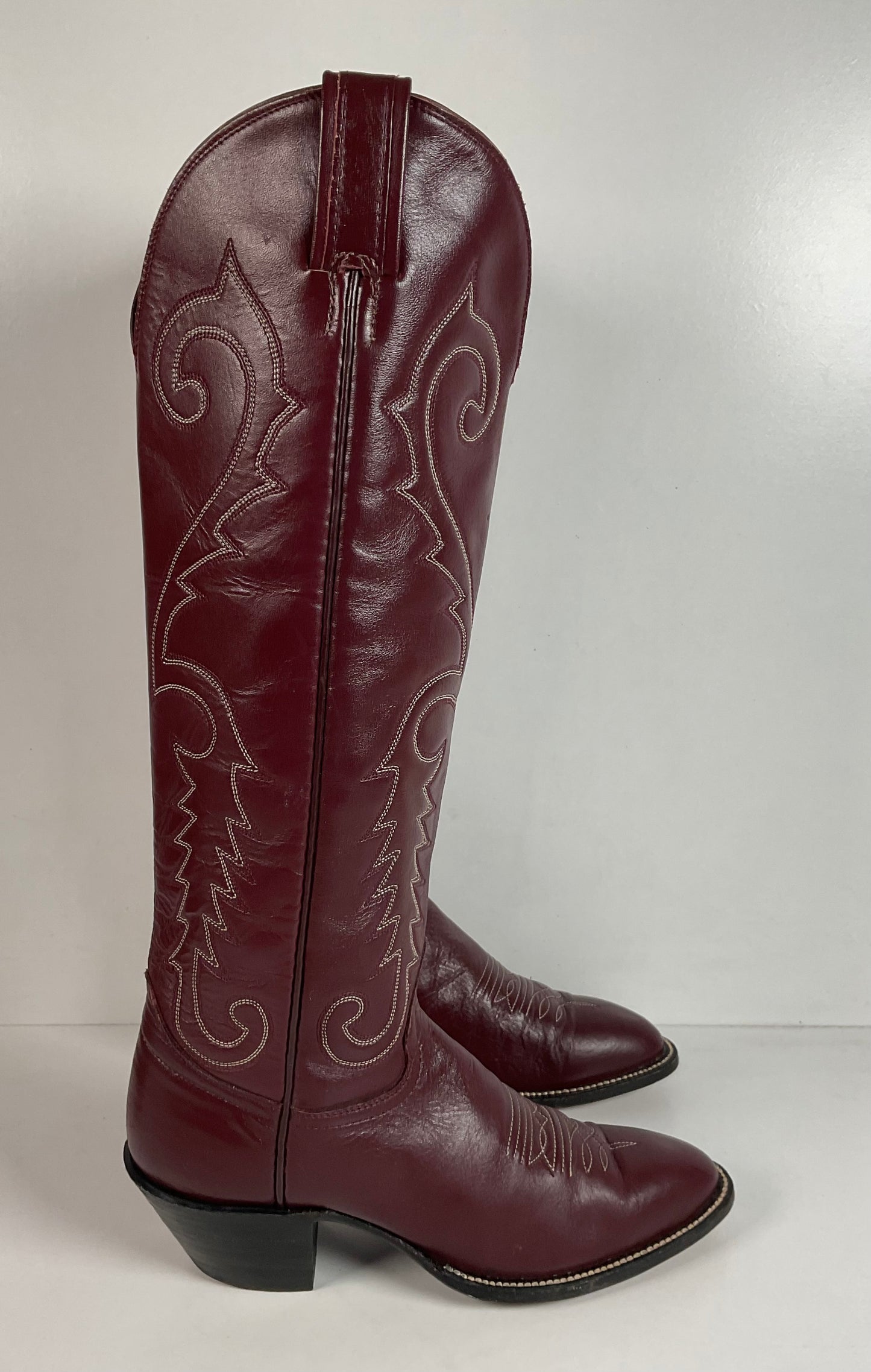 Vintage Hondo 18” Burgundy Cowgirl Boots 6.5 A Stitched