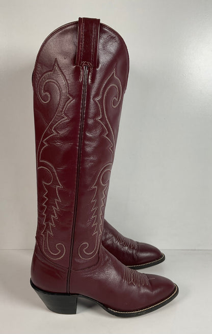 Vintage Hondo 18” Burgundy Cowgirl Boots 6.5 A Stitched