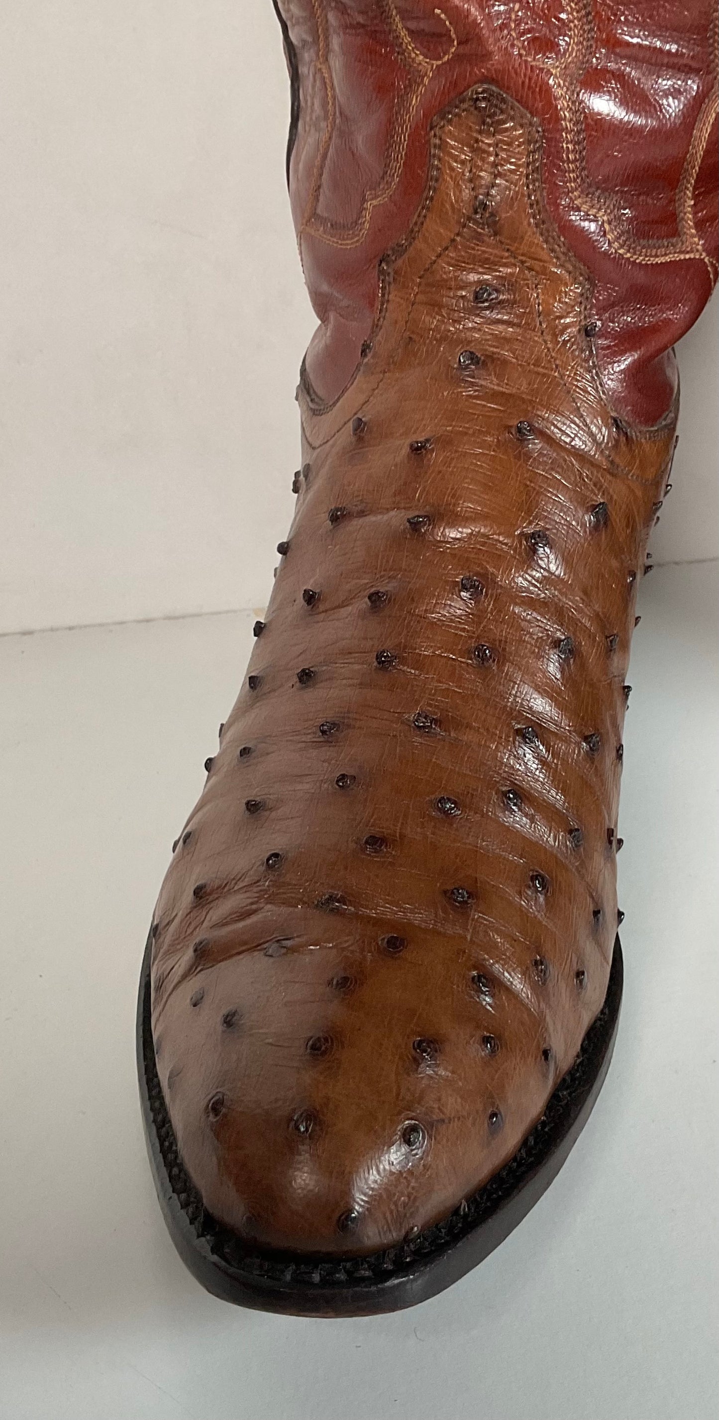 Vintage TO Stanley Kango Tobacco Ostrich Quill Cowboy Boots 10.5 D USA Made Exotic