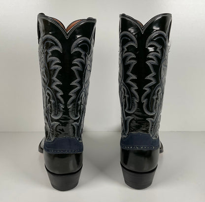 Vintage Justin Algonquin Toe Cowboy Boots | Royal Blue | Patent Leather | 12 EE