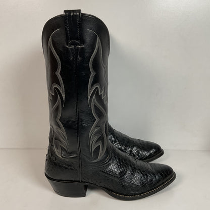 Vintage Nocona Black Boa Snakeskin Cowboy Boots 9 D Old Black Label Back Cut