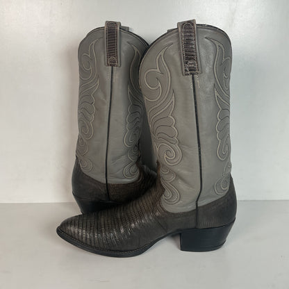 Vintage Dan Post Charcoal Grey Teju Lizard Cowboy Boots 10 D Old Label