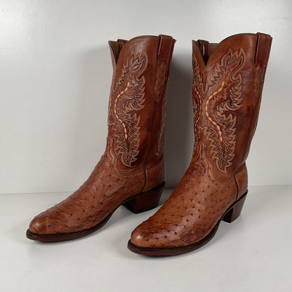 Lucchese 2000 Full Quill Ostrich Cowboy Boots | Barnwood | Exotic | Men’s 11 D