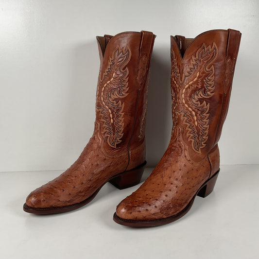 Lucchese 2000 Full Quill Ostrich Cowboy Boots | Barnwood | Exotic | Men’s 11 D