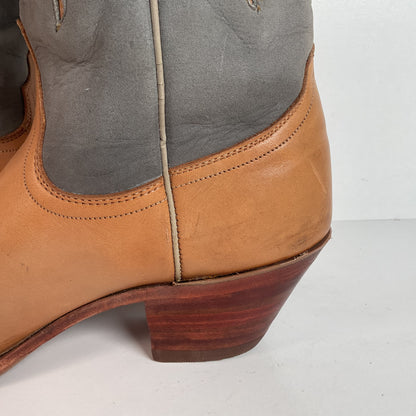 Vintage Justin Women’s Flower Cowgirl Boots | Tooled Inlay | USA Made | 8 B