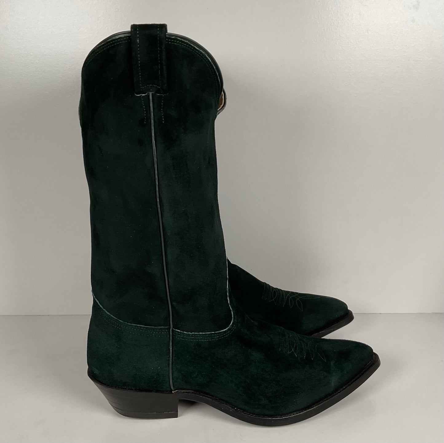 Vintage Nocona Wild Boar Cowboy Boots | Pig Skin Suede | Emerald Green | Men’s 11 E