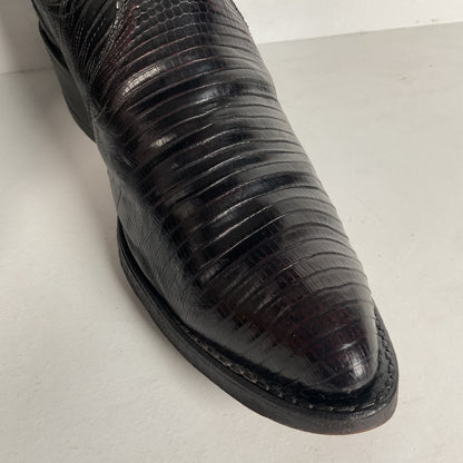 Vintage Dan Post Teju Lizard Cowboy Boots | USA Made | Black Cherry | Men’s 9 D