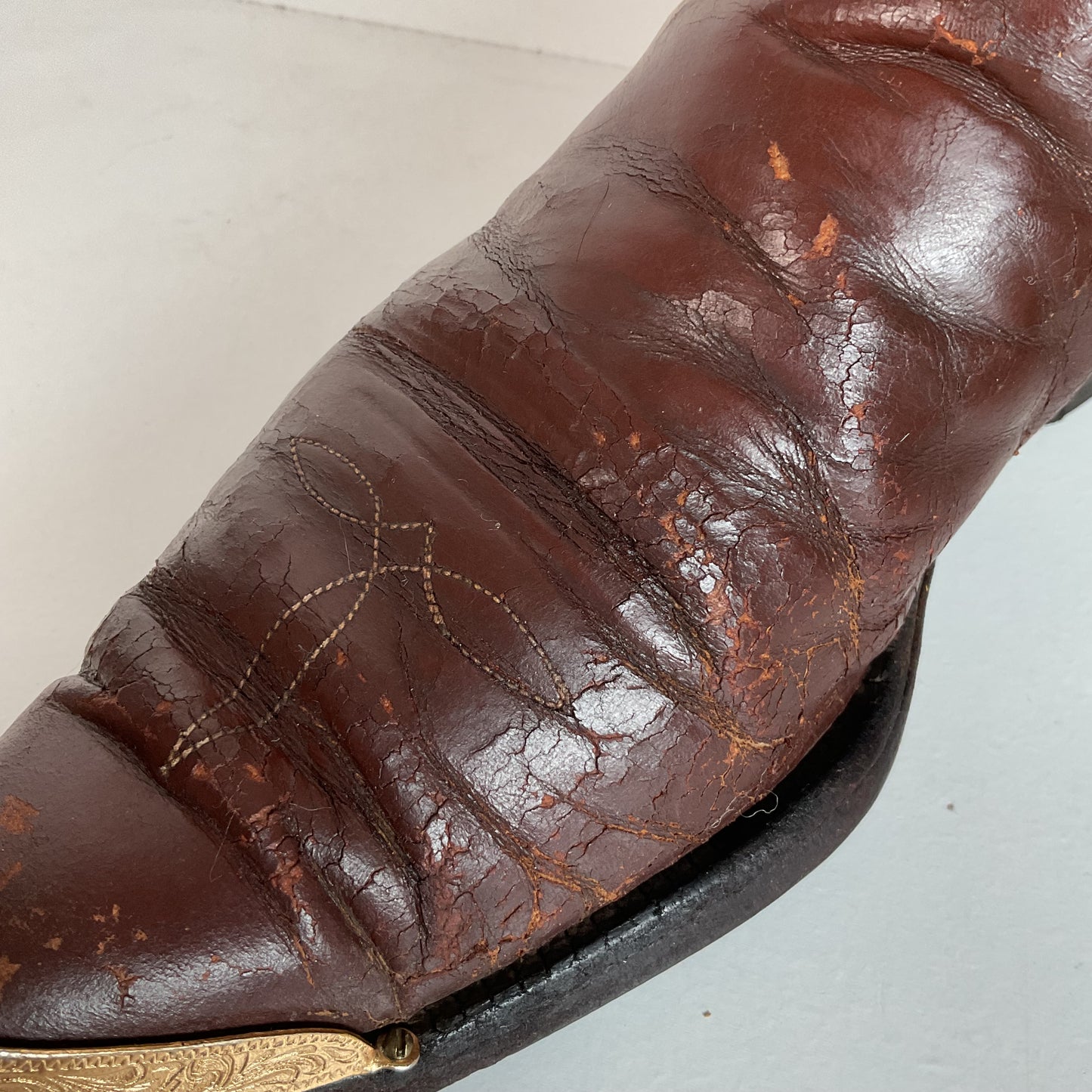 1940s Pee Wee Cowboy Boots Men’s 7 D Spiderweb Inlay Cloth Pull Thrashed