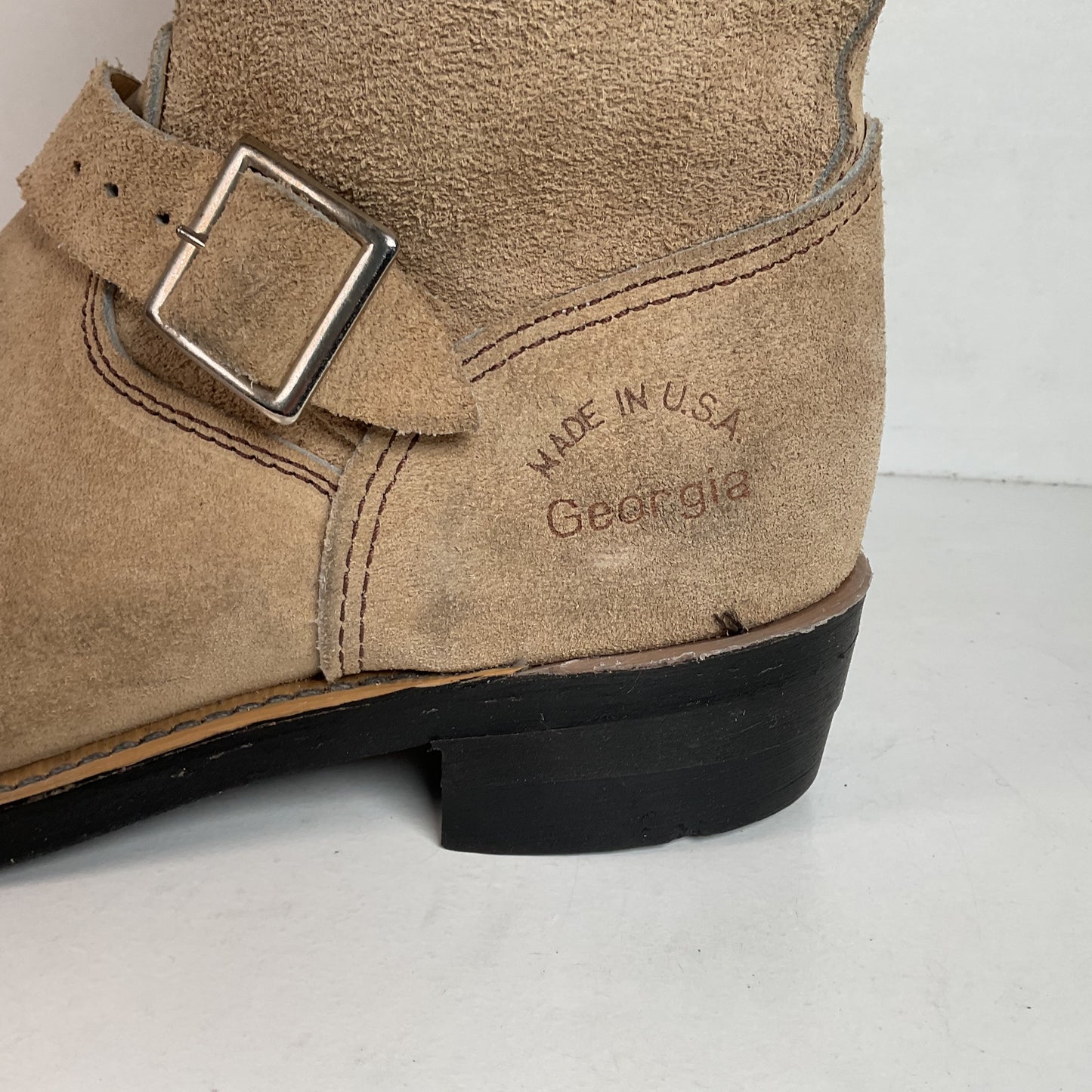 Vintage Georgia Tall Suede Harness Boots 9 M USA Made Soft Toe