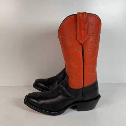 Custom Square Toe Cowboy Boots | Orange Shaft | Black Calf Vamp | Men’s 11 Wide