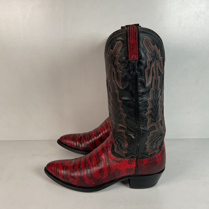 Vintage Dan Post Red Lizard Teju Cowboy Boots Men’s 8 Natural Cut USA Made