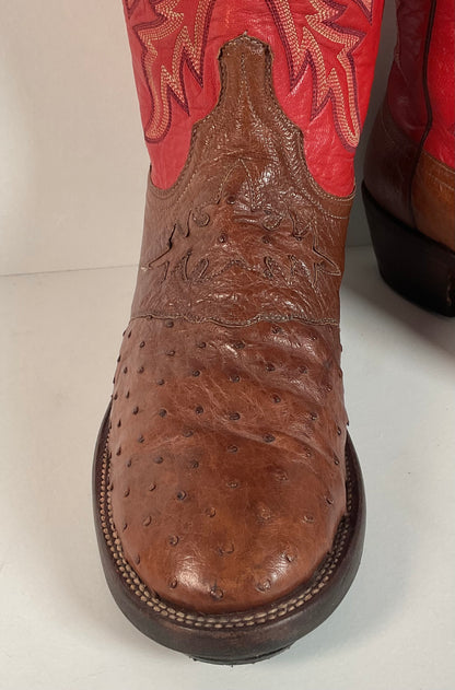 Lucchese 2000 Ostrich Quill Cowboy Boots | Exotic | Tooled Inlay | Men’s 8.5 D