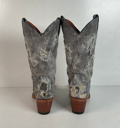 Dan Post Buckshot Lizard Cowgirl Boots 7.5 M Halloween Denim