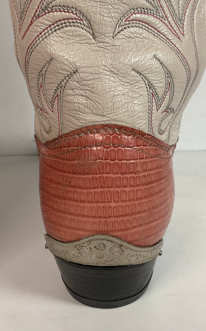 Vintage Dan Post Peach Cowgirl Boots 10 Lizard Vamp USA Made