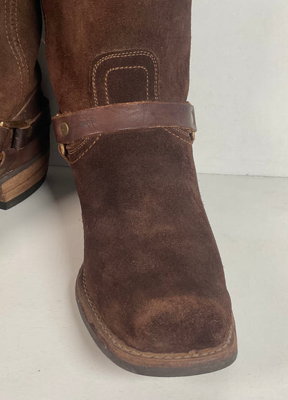 1970s Sears Chocolate Suede Harness Boots Men’s 10 B (Narrow) USA Made