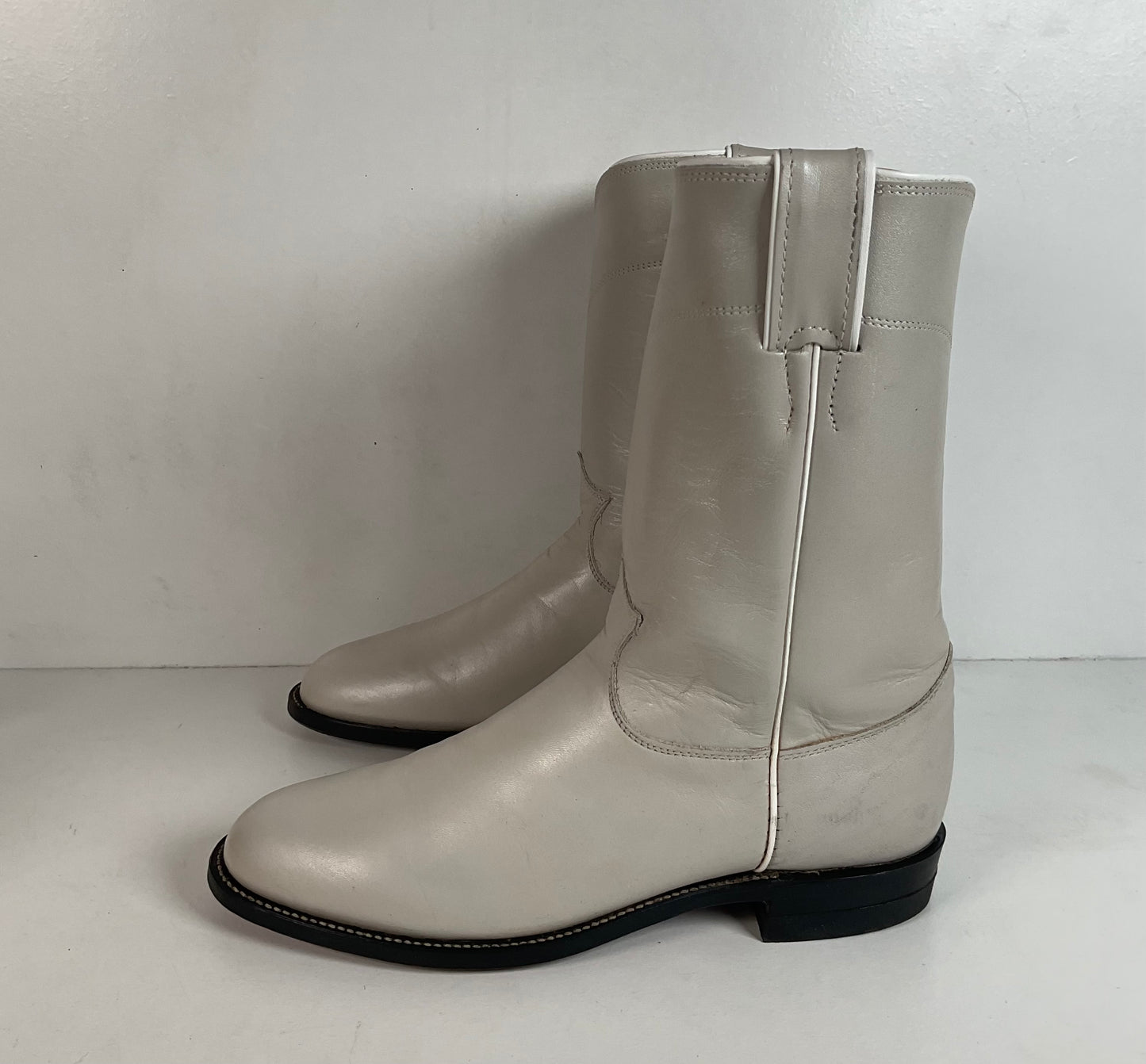 Justin Pearl White Roper Boots 8 C USA Made