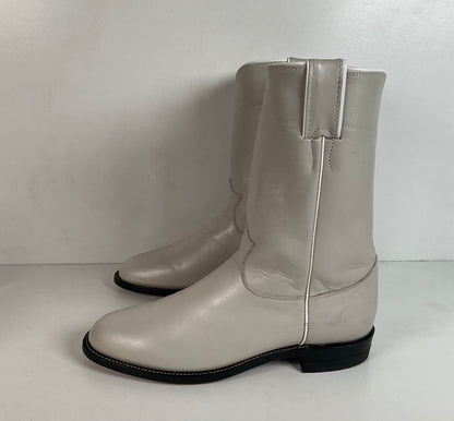 Justin Pearl White Roper Boots 8 C USA Made