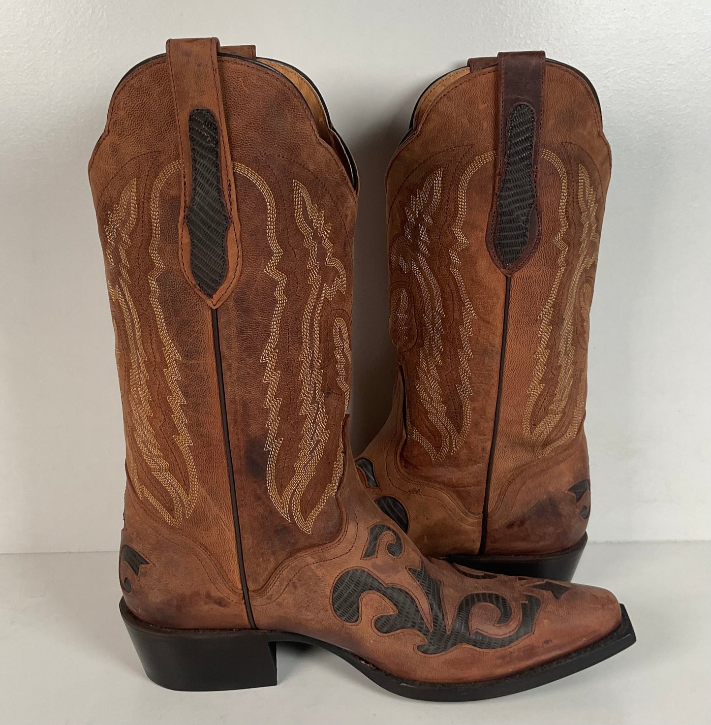 J. B. Dillon Goat Skin Cowboy Boots | Mad Dog | Tooled Inlays | Men’s 9 D