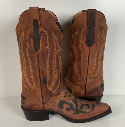 J. B. Dillon Goat Skin Cowboy Boots | Mad Dog | Tooled Inlays | Men’s 9 D