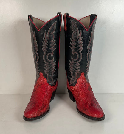 Vintage Dan Post Red Python Snakeskin Cowgirl Boots 7 M USA Made