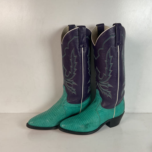 Dan Post Turquoise Cowgirl Boots 6 M Teju Lizard Vamp