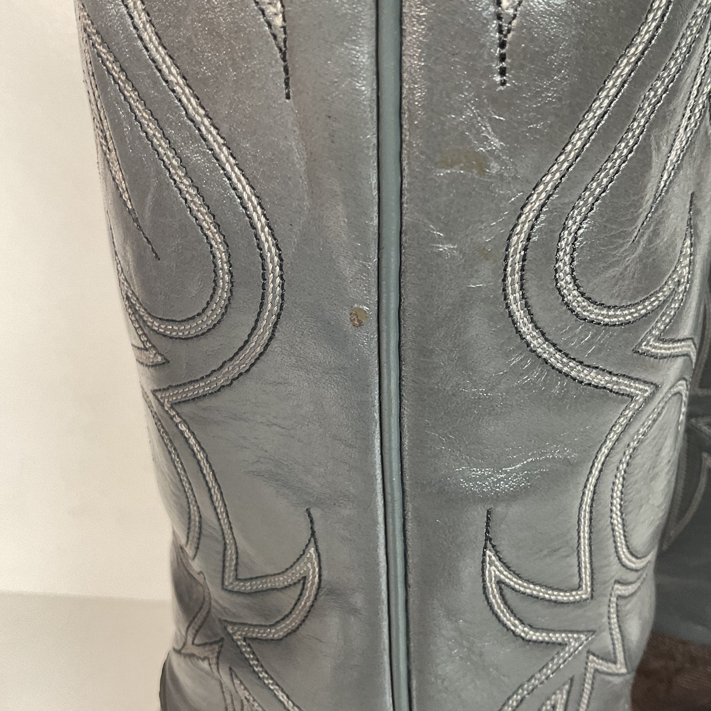 Vintage J Chisholm Grey Tall Cowgirl Boots 8 M Lizard Vamp USA Made