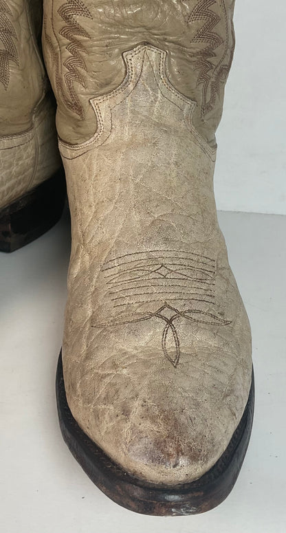 Vintage Justin Exotic Elephant Cowboy Boots 12 AA (Extra Narrow) Distressed