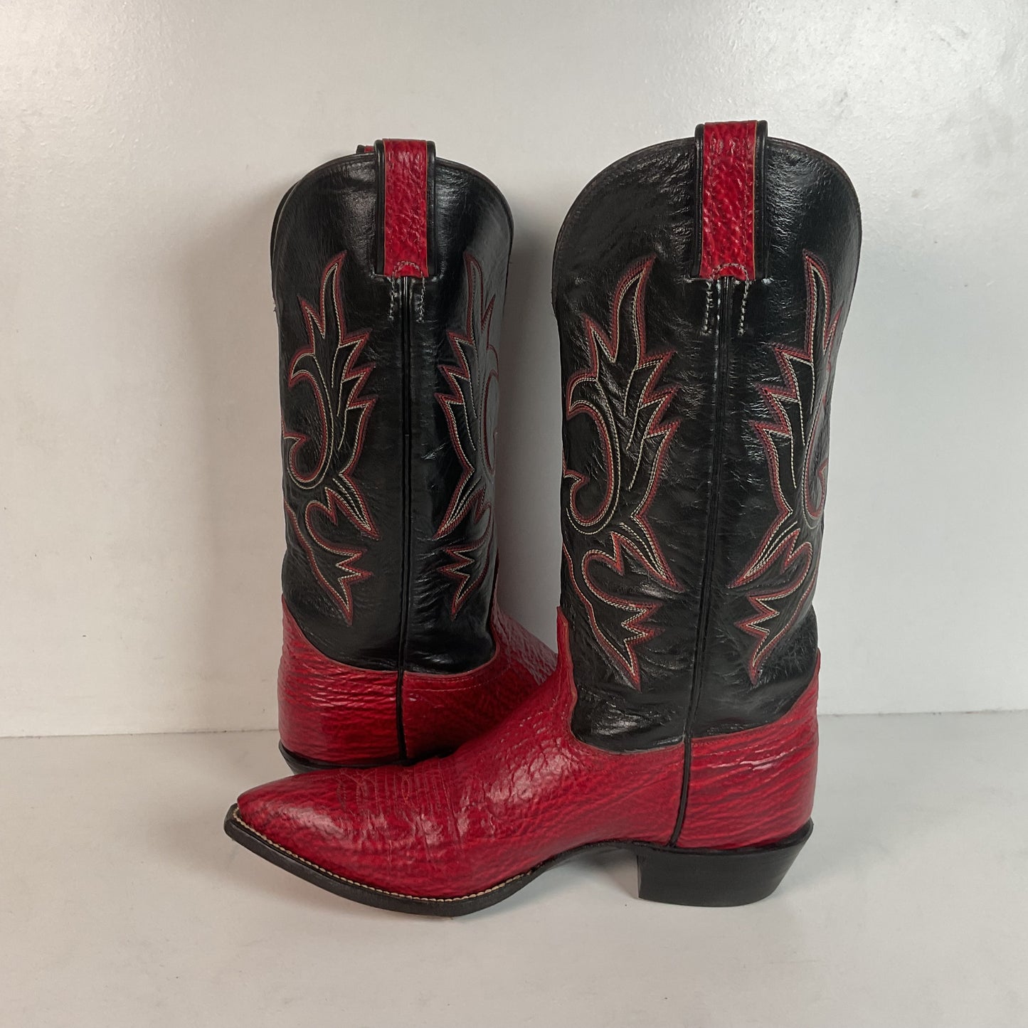 Vintage Hondo Shark Skin Cowgirl Boots 7.5 B Exotic Cherry Red