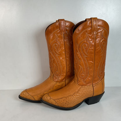 Tony Lama Butterscotch Ostrich Cowboy Boots 8 EE Exotic USA Made