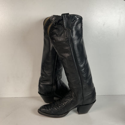 Vintage Larry Mahan Tall Black Cowgirl Boots | Python Snakeskin | 7 B