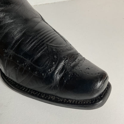 Vintage 1940s Brogue Wingtip Cowboy Boots 9.5-10 Leather Pull Tab Pee Wee