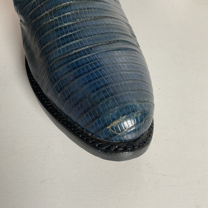 Vintage Justin Tall Blue Lizard Cowgirl Boots 6.5 B USA Made Recraft