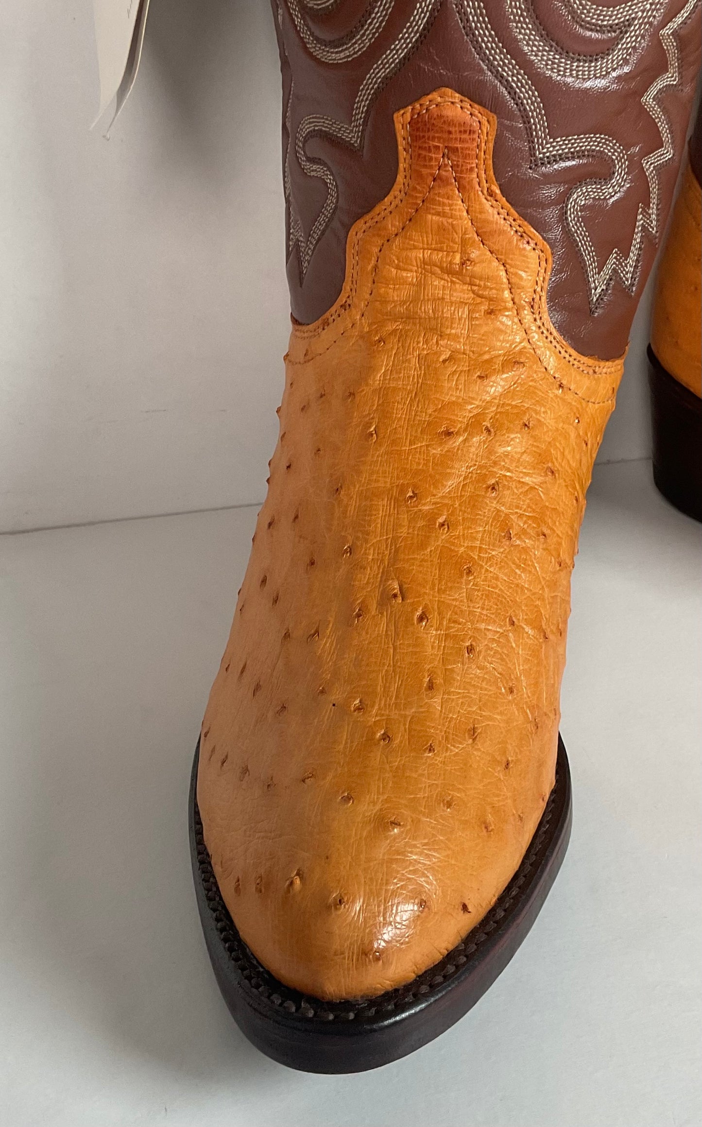 Vintage J. Chisholm Men’s Butterscotch Ostrich 7.5 D USA Made Exotic Pin Quill