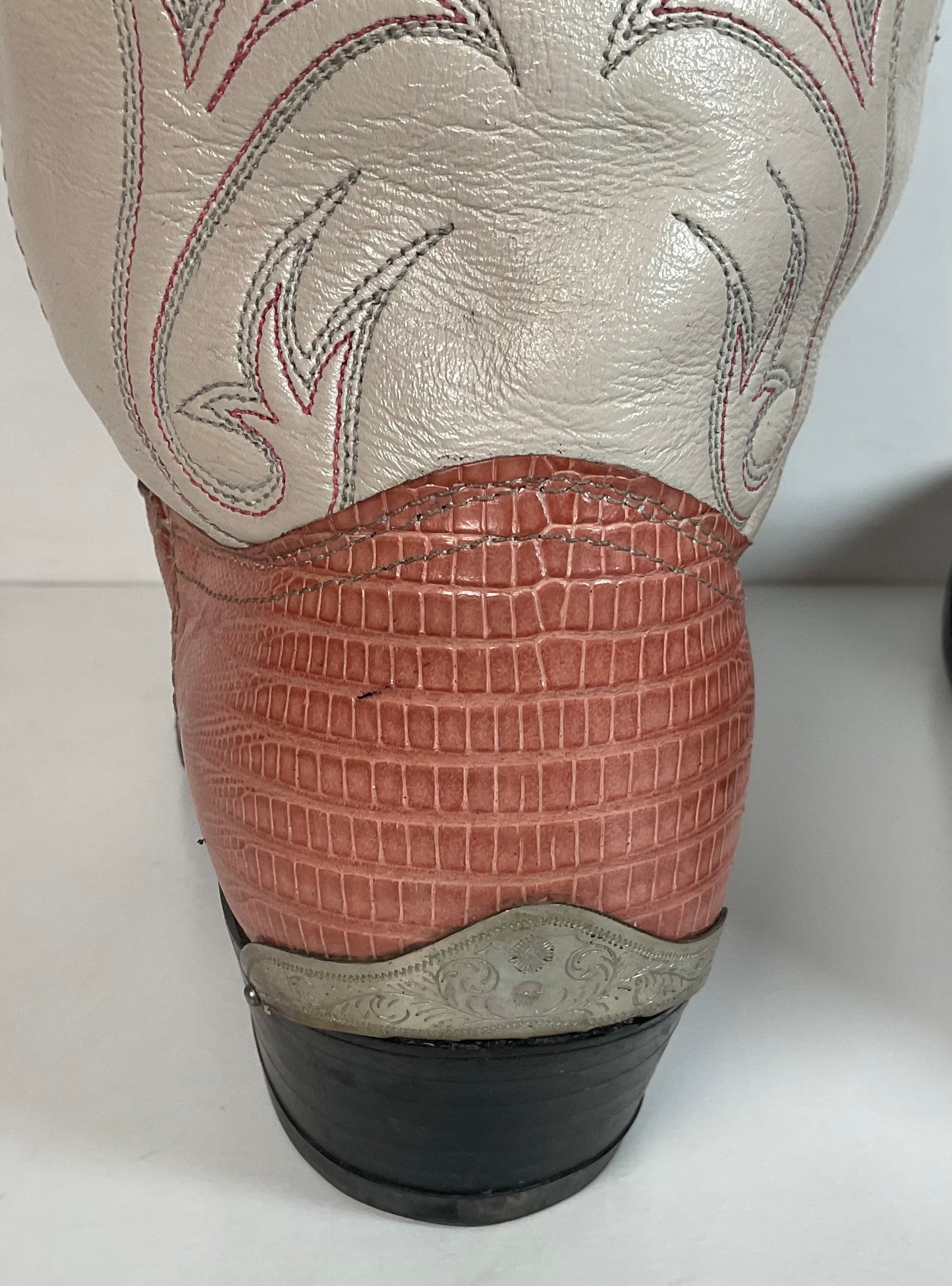 Vintage Dan Post Peach Cowgirl Boots 10 Lizard Vamp USA Made