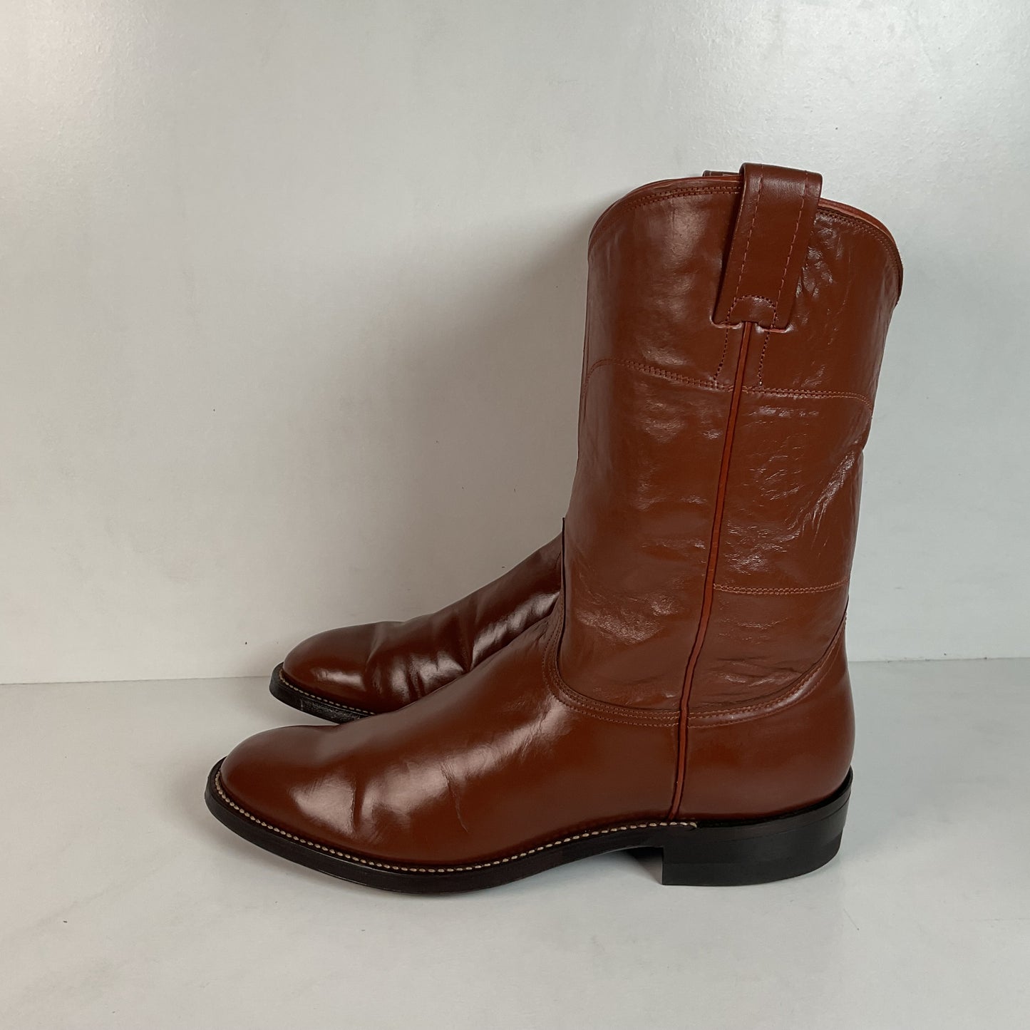 Vintage Nocona Brown Leather Roper Boots 8.5 E USA Made Western 60s 70s