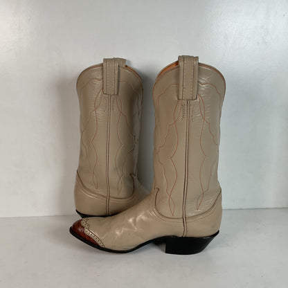Vintage Tony Lama Lizard Wingtip Cowgirl Boots 5.5 A Creme Leather