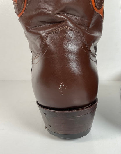 Vintage Justin Cowboy Boots | Brown Calf | Tooled Inlays | USA Made | Men’s 10 D