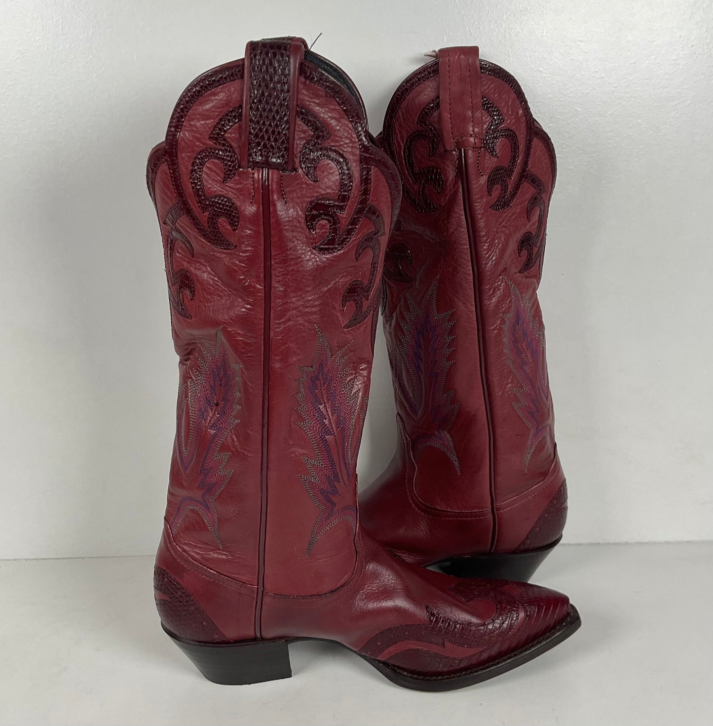 Tony Lama Lizard Wingtip Cowgirl Boots | Overlays | Cranberry | Women’s 6.5 M