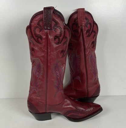 Tony Lama Lizard Wingtip Cowgirl Boots | Overlays | Cranberry | Women’s 6.5 M