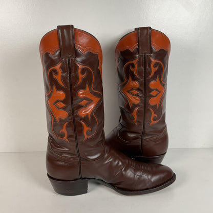 Vintage Justin Cowboy Boots | Brown Calf | Tooled Inlays | USA Made | Men’s 10 D