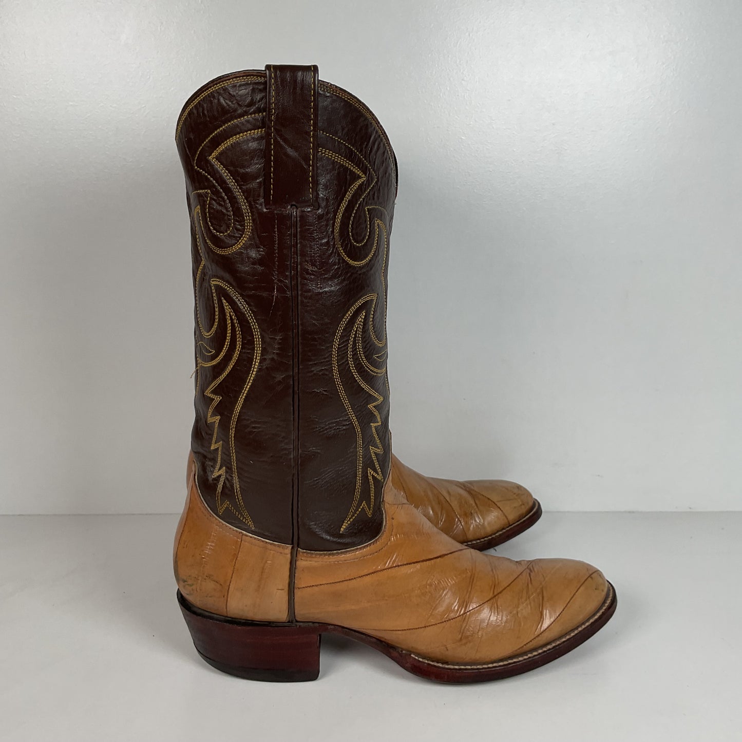 Vintage Eel Skin Cowboy Boots | Exotic | Butterscotch | Narrow | Men’s 11.5 B